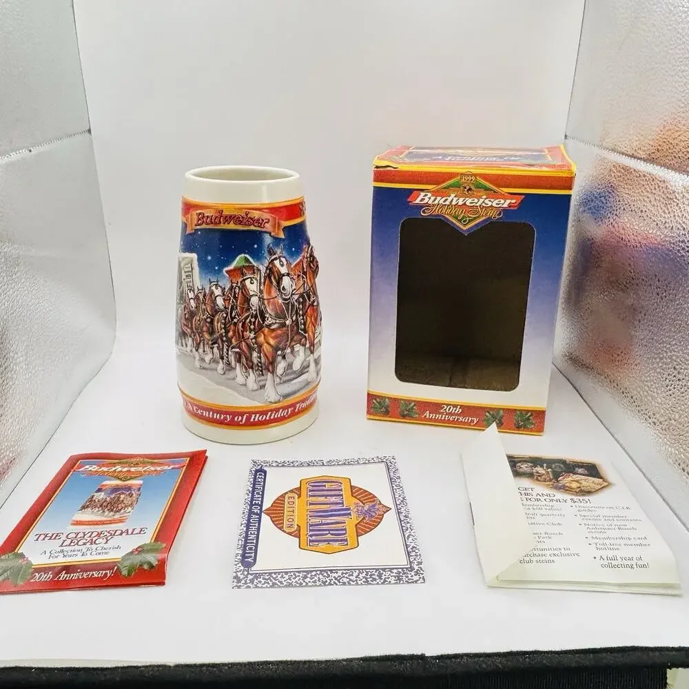 Budweiser 1999 Holiday Stein Ceramic Mug New In Box. With Paperwork. Very Nice!